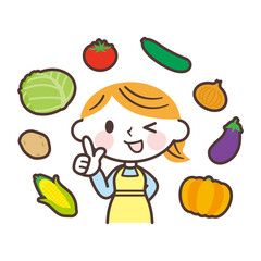 Women and various vegetables