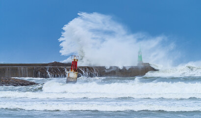 Swell in the Cantabrian Sea in the area of the Buoy Lighthouse of La Barra de San Vicente de la...