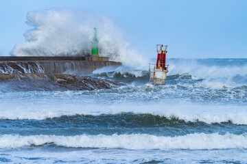 Swell in the Cantabrian Sea in the area of the Buoy Lighthouse of La Barra de San Vicente de la...