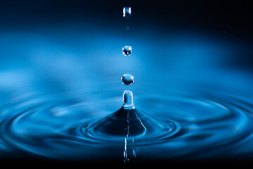abstract background of blue water splash falling drop on liquid wave