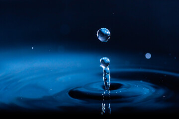 abstract background of blue water splash falling drop on liquid wave