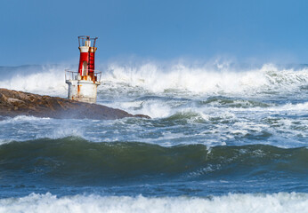 Swell in the Cantabrian Sea in the area of the Buoy Lighthouse of La Barra de San Vicente de la...