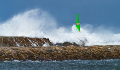 Swell in the Cantabrian Sea in the area of the Buoy Lighthouse of La Barra de San Vicente de la...