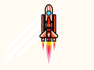 Red Starship Flat Vector Illustration
