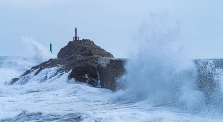Swell in the Cantabrian Sea in the area of the Buoy Lighthouse of La Barra de San Vicente de la...