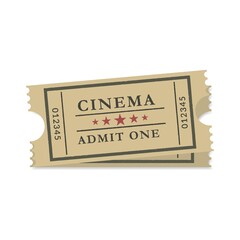Pair of vintage, old or retro cinema admit one tickets icon. Movie entertainment show. Template design for web or mobile apps.