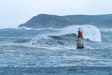 Swell in the Cantabrian Sea in the area of the Buoy Lighthouse of La Barra de San Vicente de la...