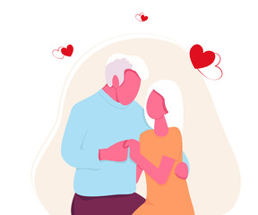 Valentine's day senior couple. Senior couple love concept isolated on the white background. Vector illustration