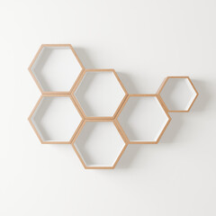 wooden Hexagon shelf copy space for mock up ,isolated background
