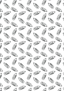 black-white pattern with milk bottles.