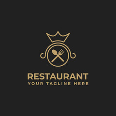 luxury logo design for restaurant with spoon, fork, queen crown icon illustration