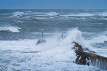 Swell in the Cantabrian Sea in the area of the Buoy Lighthouse of La Barra de San Vicente de la...