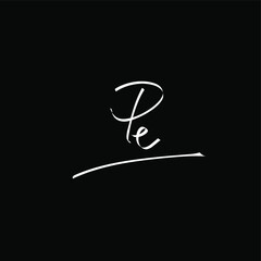 Pe handwritten logo for identity black background
