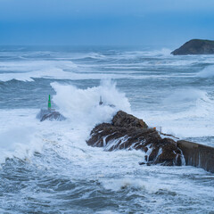 Swell in the Cantabrian Sea in the area of the Buoy Lighthouse of La Barra de San Vicente de la...