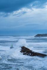 Swell in the Cantabrian Sea in the area of the Buoy Lighthouse of La Barra de San Vicente de la...