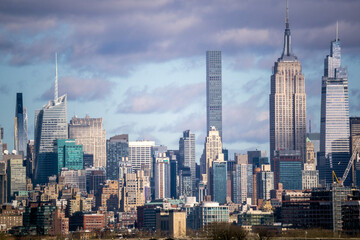 New York, NY - USA - Jan 2, 2021: Landscape view of Manhattan's westside skyline.