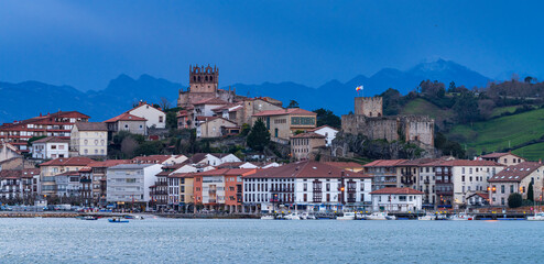 Panoramic view of the old town of San Vicente de la Barquera. Oyambre Natural Park, Cantabria,...