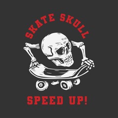 skull head playing skateboarding logo. vector illustration
