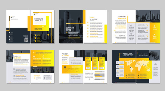 Brochure creative design. Multipurpose template, include cover, back and inside pages. Trendy minimalist flat geometric design. Vertical a4 format.