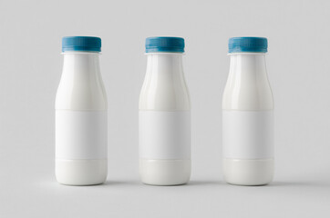 White plastic yogurt or milk bottle mockup with blank label.