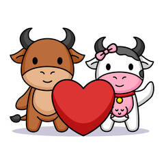 Obraz na płótnie Canvas Cute couple cow romance in Valentine's Day