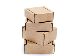 collection of various cardboard boxes on white background