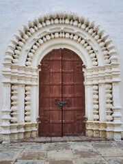 Old wooden floral carving door inside Astrakhan Kremlin