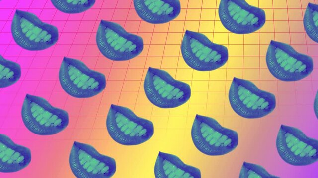 Modern trendy hipster pop art open mouth. 80s-90s line shape vintage style. motion graphics looped background. animated collage in zine or fanzine style. Contemporary art, memphis. Fashion concept