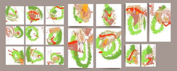 Elegant natural pastel muted pale calm tones card geometric template set. Collection of romantic abstraction background