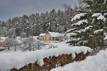 Verschneiten Vogesen bei Labaroche im Elsass