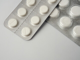 Different medication: tablets, pills in a blister pack, medicine, macro, selective focus, space for...