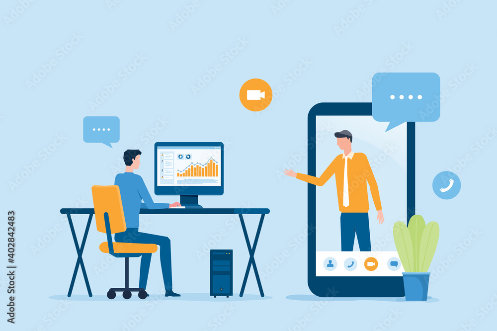 Poster business team working online by technology remotely connection and business online communication con