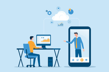 Business team working online by technology remotely connection with cloud computing server network concept