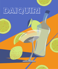 Daquiri cocktail vector illustration with a bottle and a glass