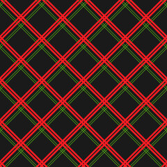 Seamless pattern diagonal lines on black background, bright colors, Christmas paper, fabric