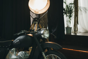 motorcycle in a classic interior