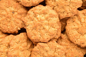 Several delicious torchetti cookies with oatmeal, close-up.