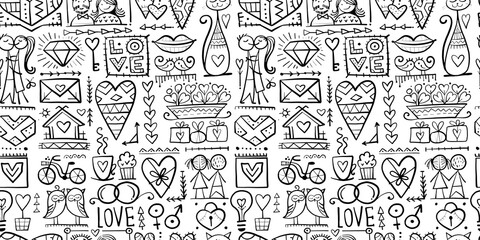 Obraz premium Valentine's day card design. Love and Wedding seamless pattern