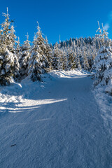 Lysa hora hill in winter Moravskoslezske Beskydy mountains in Czech republic