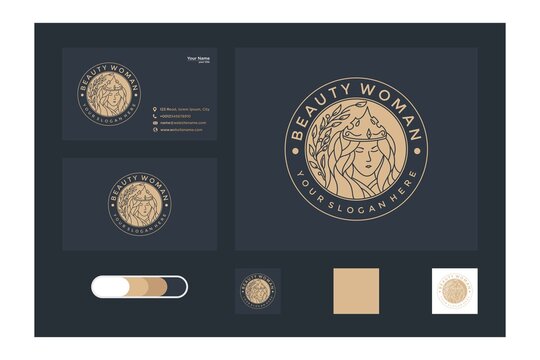 women beauty logo design with vintage style and business card