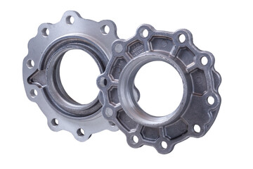 new bearing housing of Russian KAMAZ truck, isolated on white background. from the front and back...