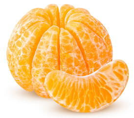 Isolated tangerine. Peeled tangerine fruit isolated on white background with clipping path