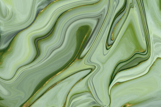 abstract green liquid background with gold