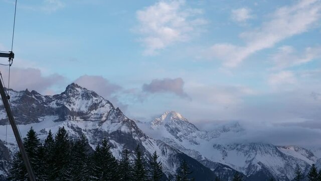 Panorama Oberalpstock - Witenalpstock - Chli Windgallen - Bristen - Hoch Geissberg Mountains. Picturesque Swiss Alps. Scenic Snowcapped Peaks. Switzerland Europe. Slow motion
