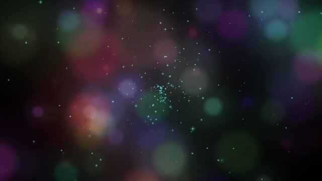 Colorful light bokeh with blue star nebula science background - computer motion graphic background concept
