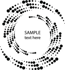 Radial black halftone dotted shape. Vector illustration. Design element for logo, sign, symbol, web pages, prints, posters, template, monochrome pattern and abstract background