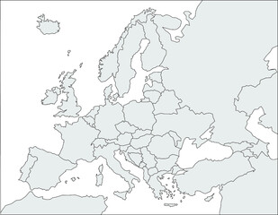 Europakarte grau / weiß mit schwarzen Ländergrenzen