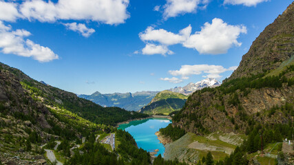 Naklejka na ściany i meble A view of Campomoro lake from Alpe Gera dam