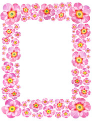 Watercolor pink peony flowers rectangle frame, floral wreath invitation on white background