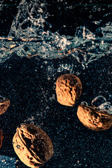 several walnuts thrown in water